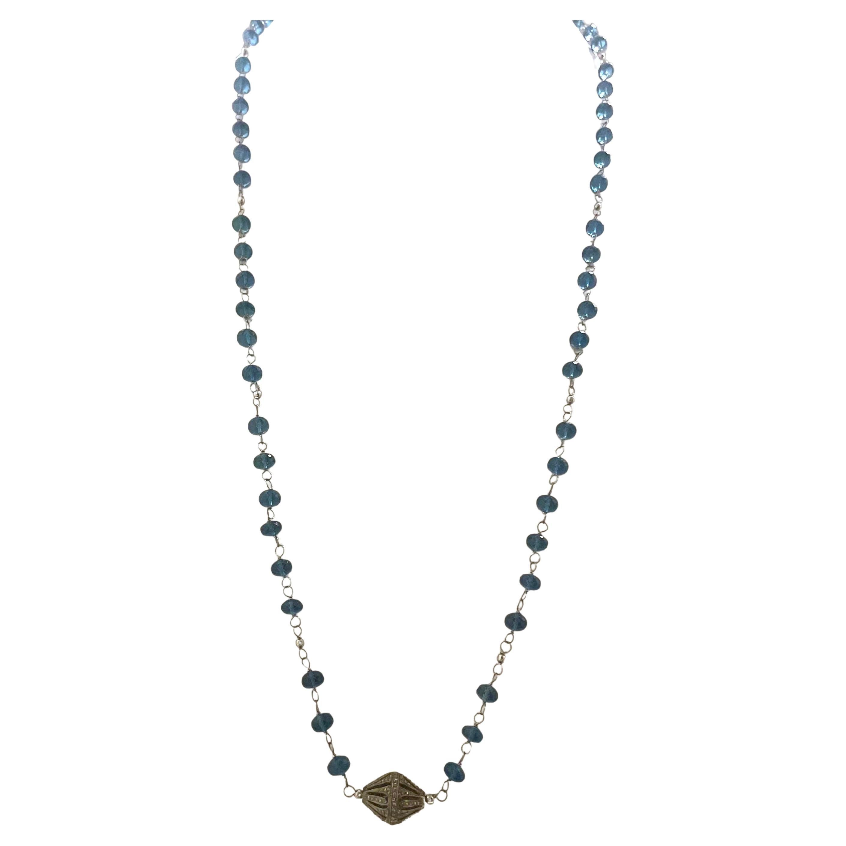 Bead London Blue Quartz and Diamond Paradizia Necklace For Sale