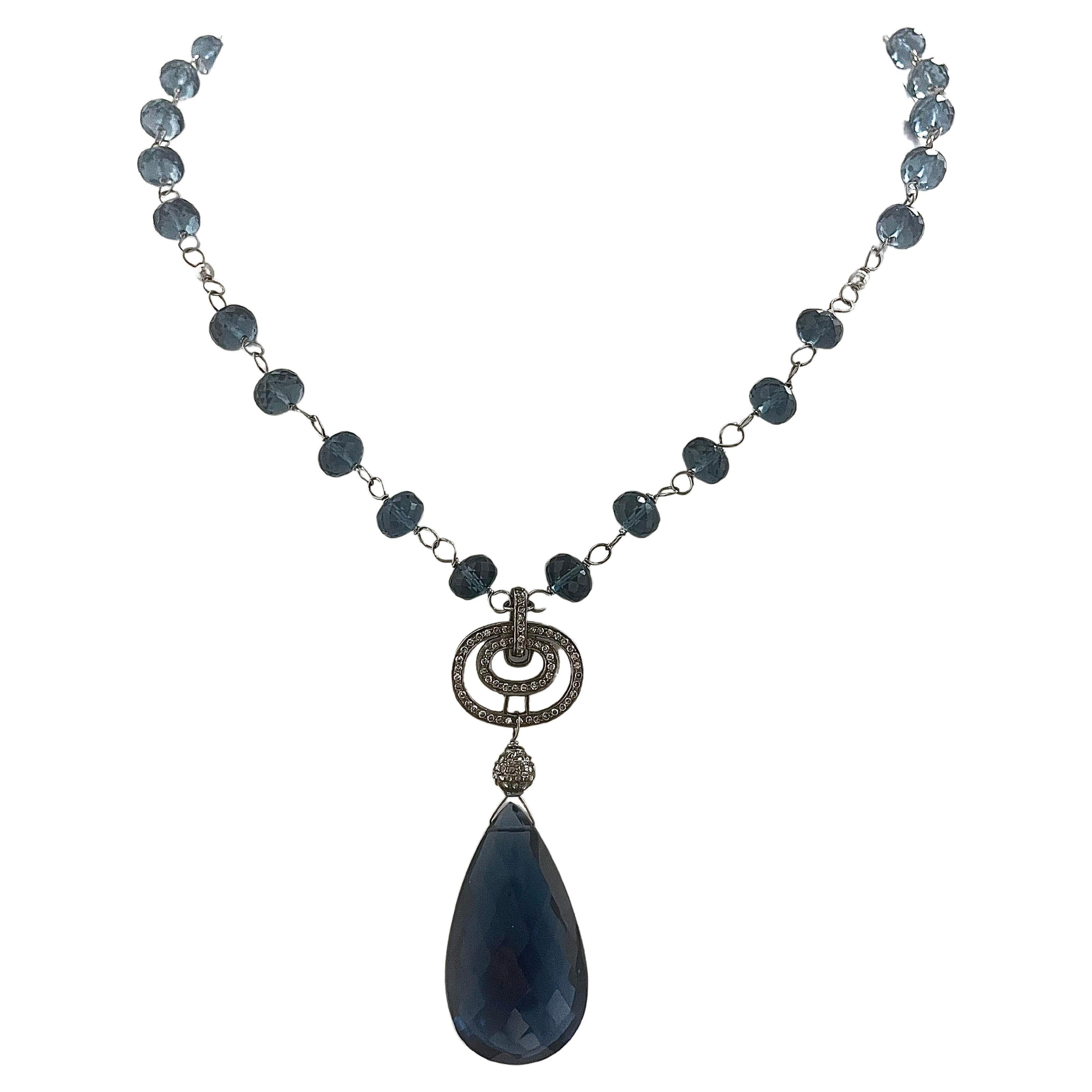 London Blue Quartz and Diamond Paradizia Necklace In New Condition For Sale In Laguna Beach, CA