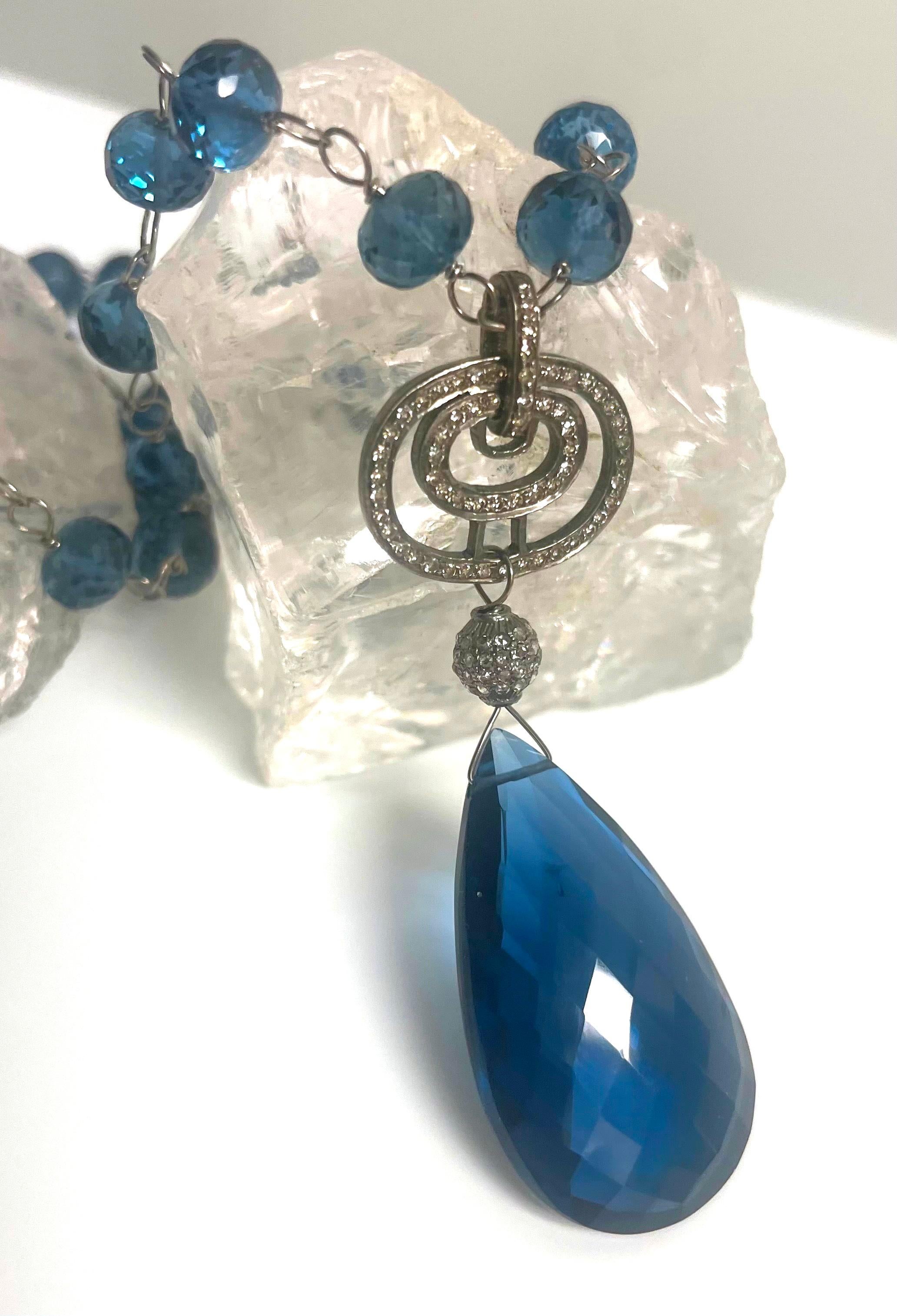 Women's London Blue Quartz and Diamond Paradizia Necklace For Sale