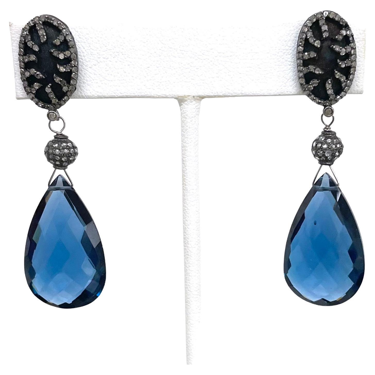 London Blue Quartz and Diamond Paradizia Necklace For Sale 2