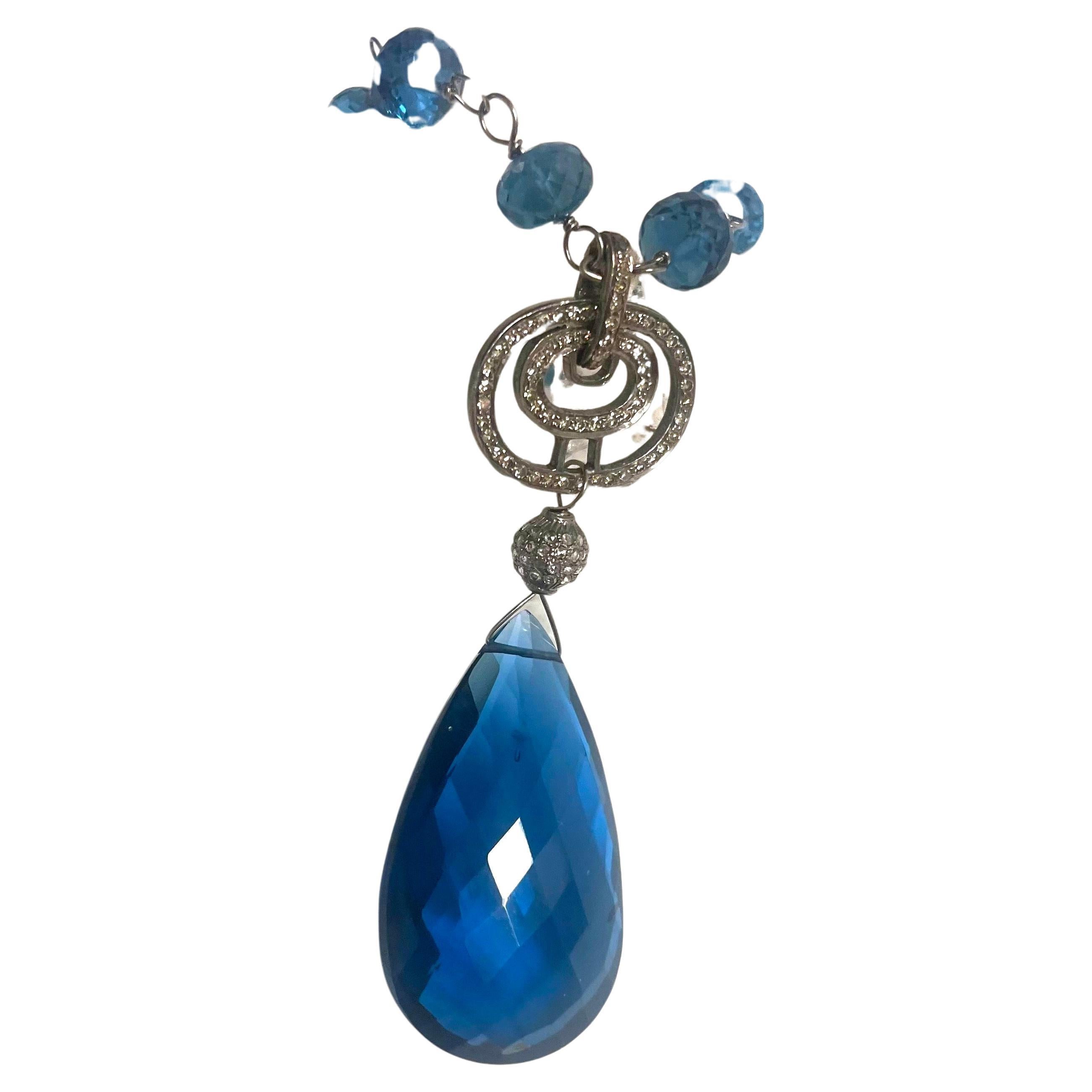 Women's London Blue Quartz and Diamond Pendant Paradizia Necklace For Sale