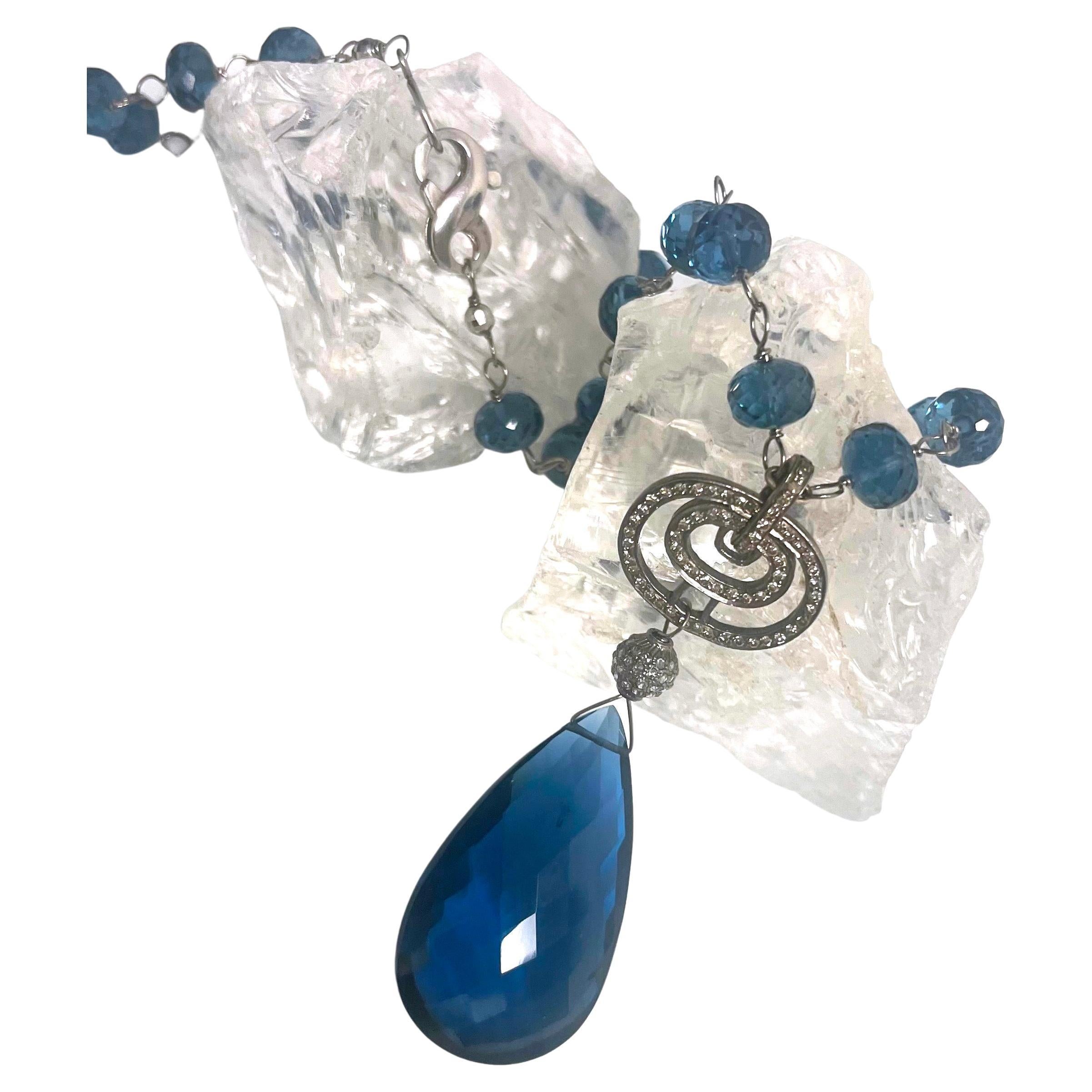 London Blue Quartz and Diamond Pendant Paradizia Necklace For Sale 2