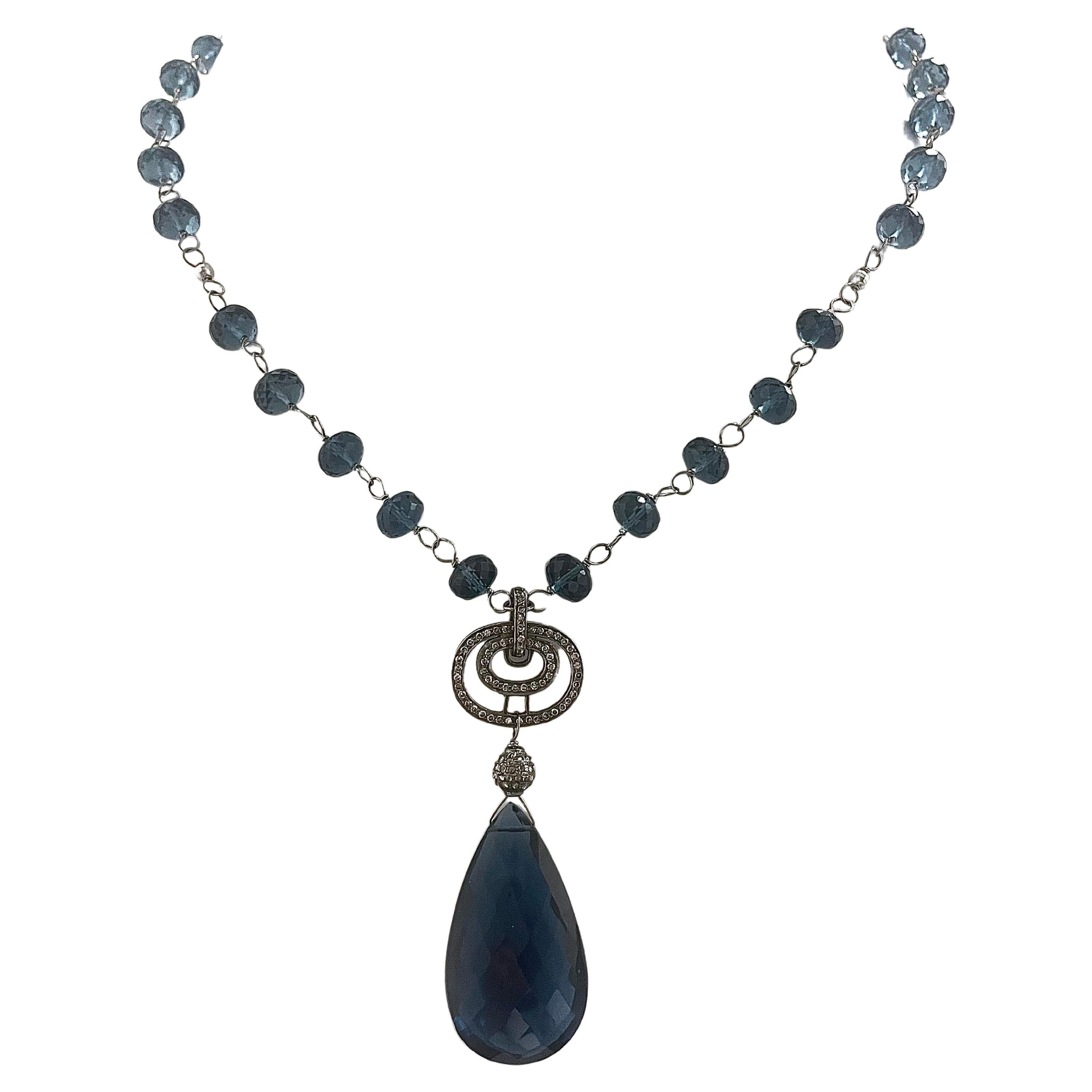 London Blue Quartz and Diamond Pendant Paradizia Necklace