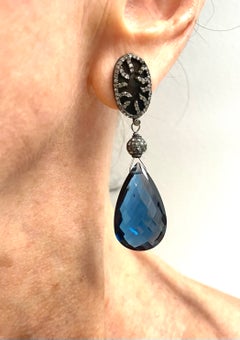 London Blue Quartz and Titanium Pave Diamond Paradizia Earrings