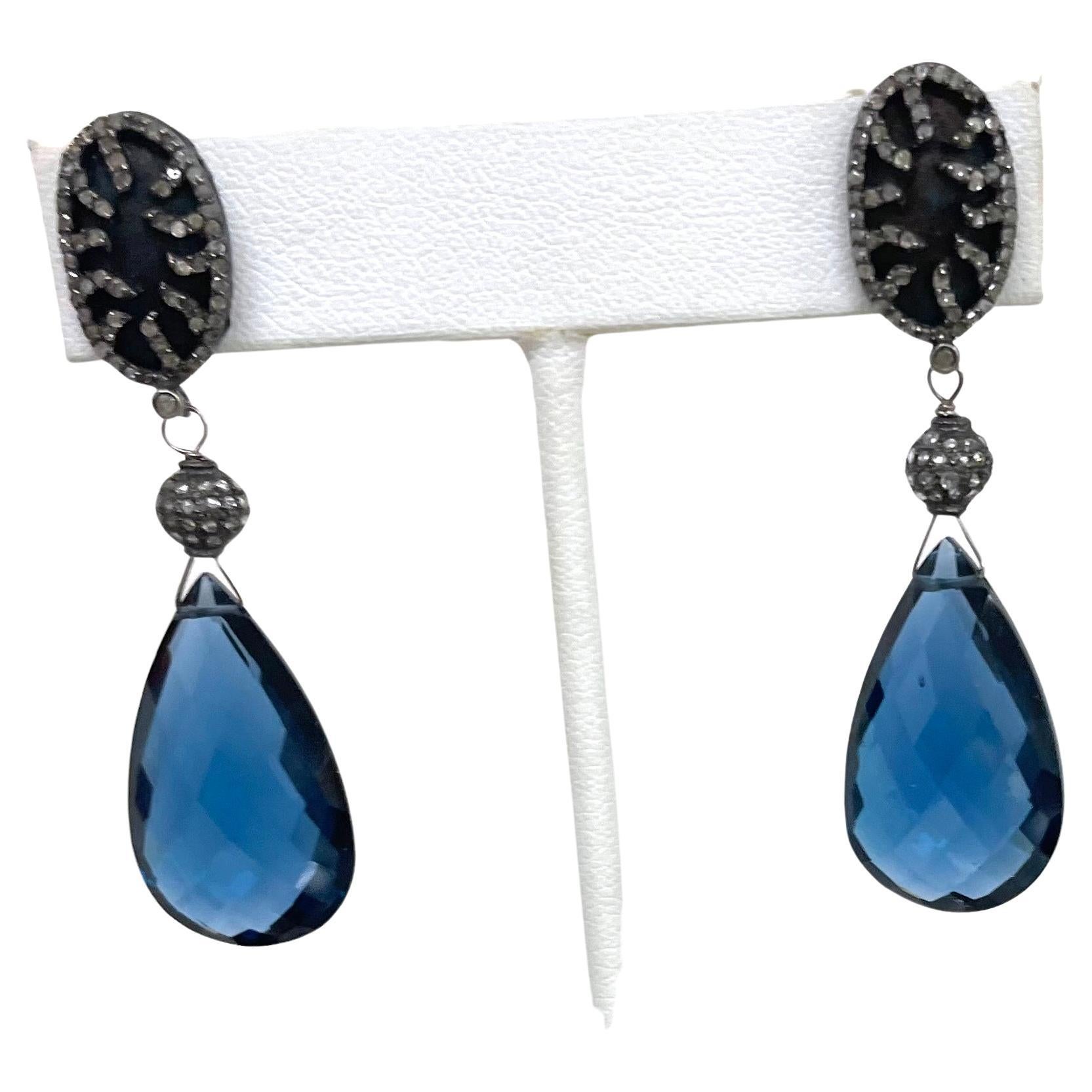 London Blue Quartz and Titanium Pave Diamond Paradizia Earrings For Sale 3