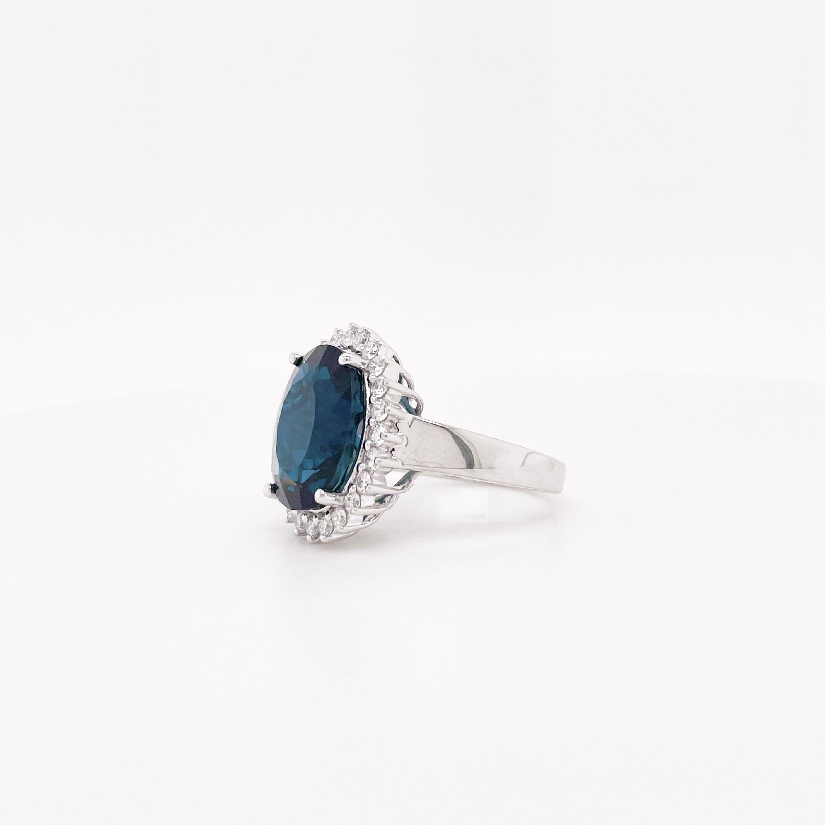 For Sale:  London Blue Ring w Diamond Halo in 14K White Gold Cluster Ring in London Blue 2
