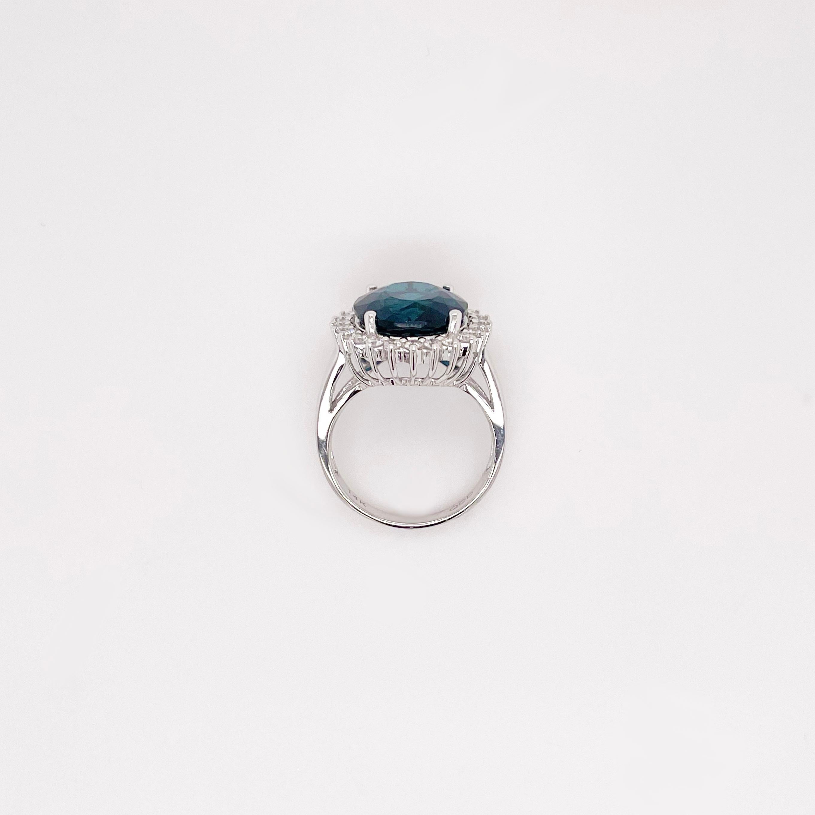 For Sale:  London Blue Ring w Diamond Halo in 14K White Gold Cluster Ring in London Blue 4