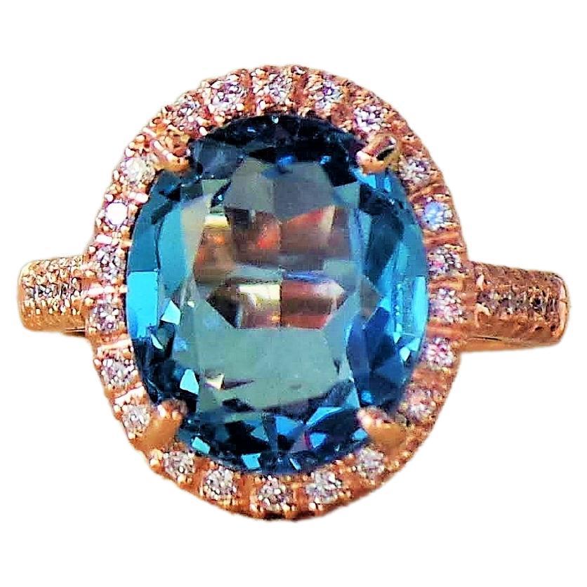 London Blue Topaz 4.6 K Rose Gold 0.25K Diamands Engagement Ring