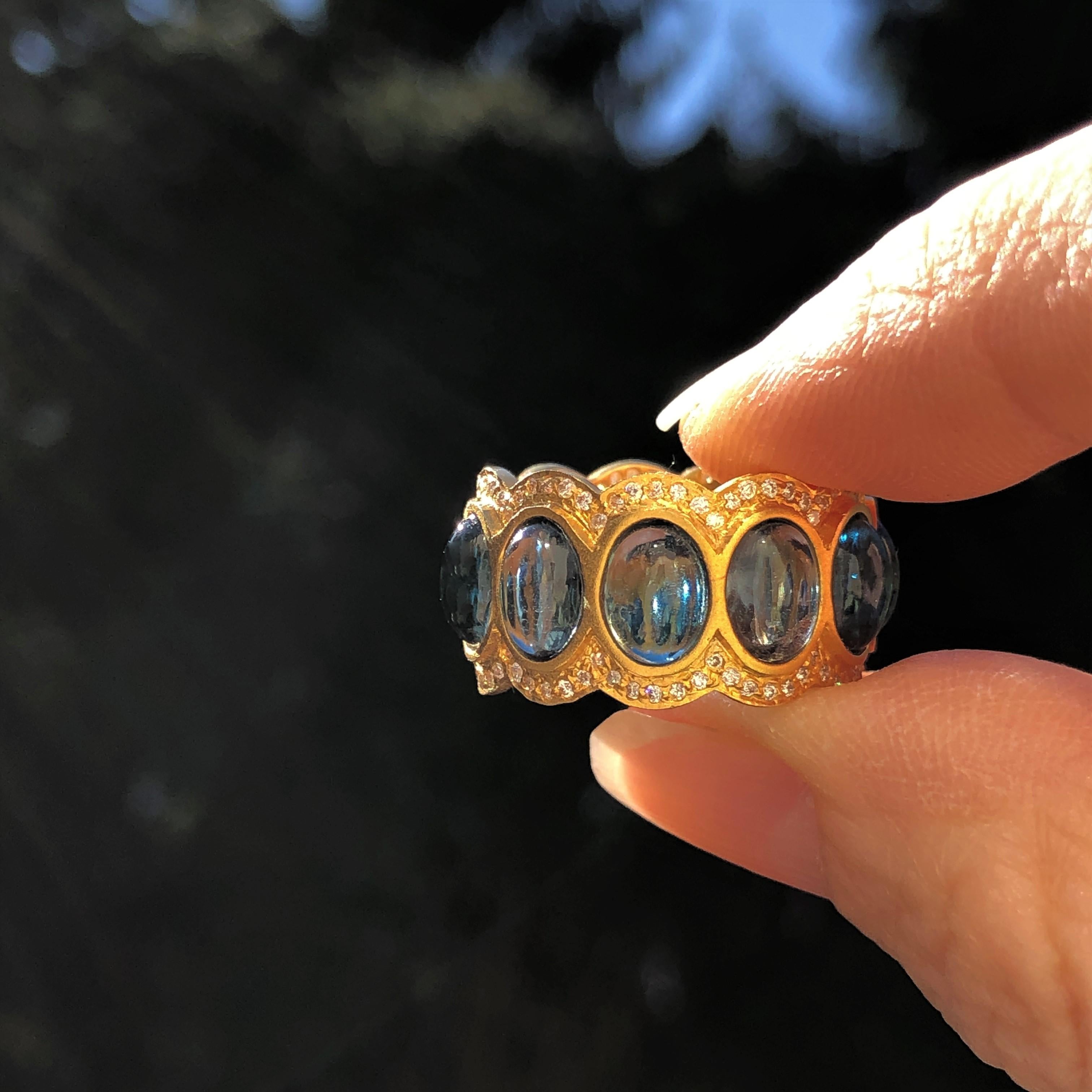 Oval Cut London Blue Topaz .52 Carat Diamond Eternity Band Ring by Lauren Harper