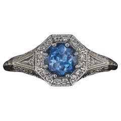 London Blue Topaz and Diamon Ring 14k White Gold