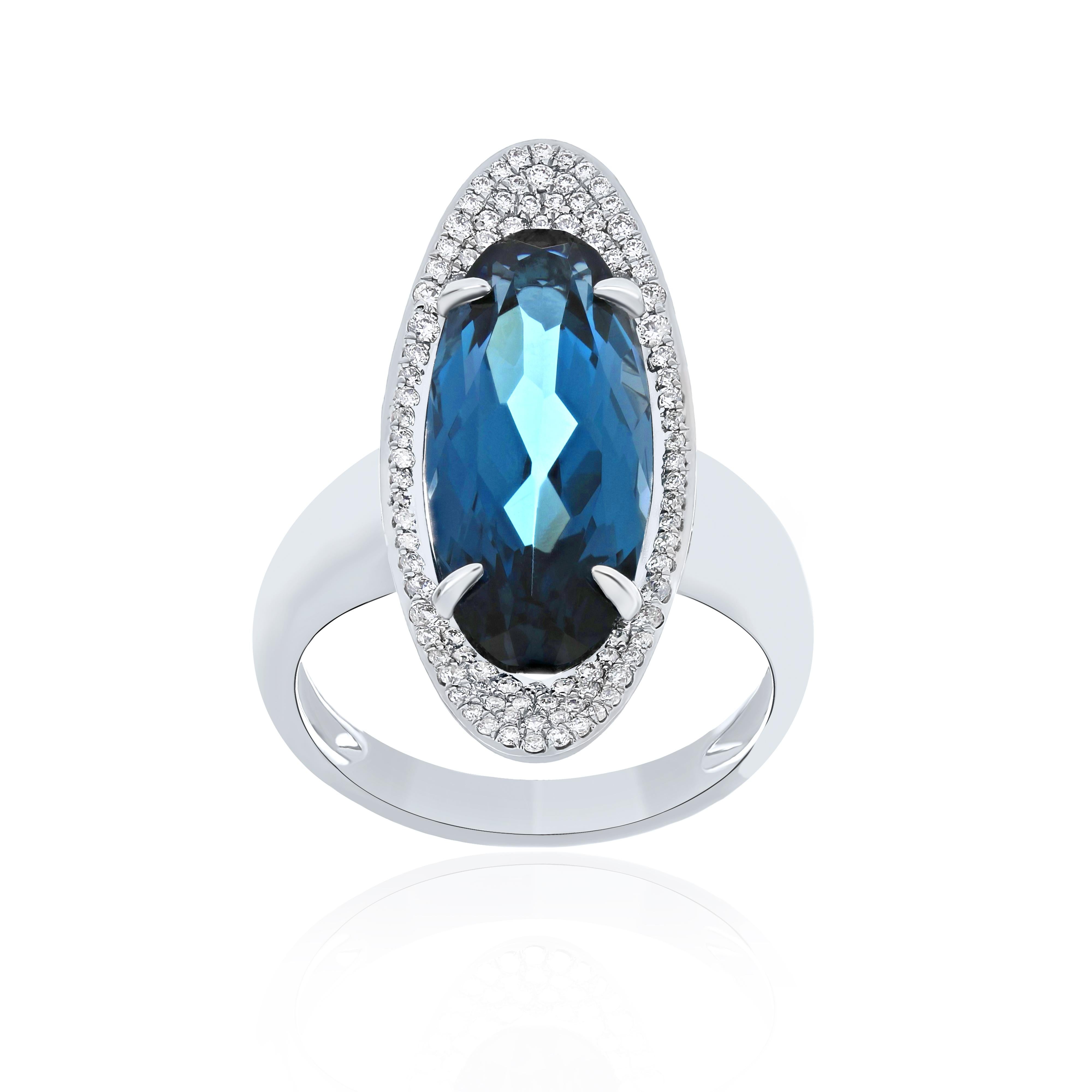 For Sale:  London Blue Topaz and Diamond 14Karat White Gold Beautiful Anniversary Gift Ring 2