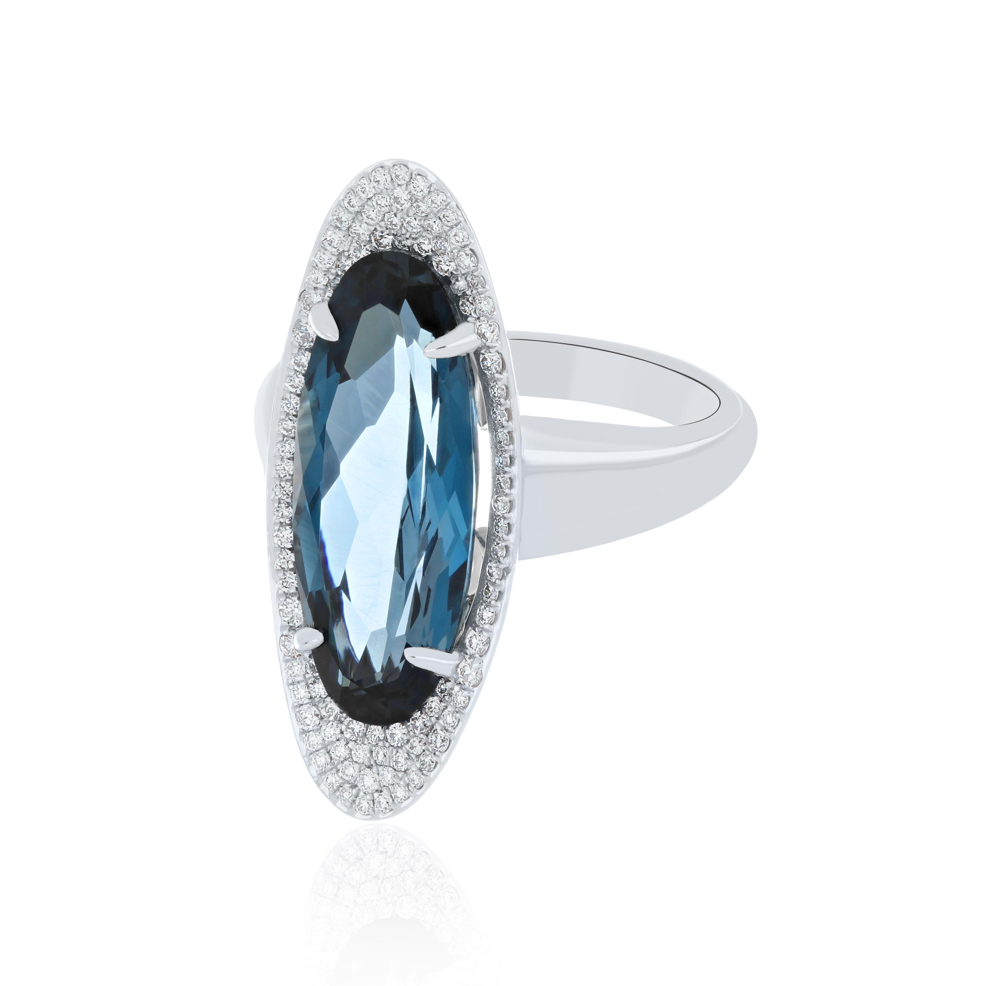 For Sale:  London Blue Topaz and Diamond 14Karat White Gold Beautiful Anniversary Gift Ring 3