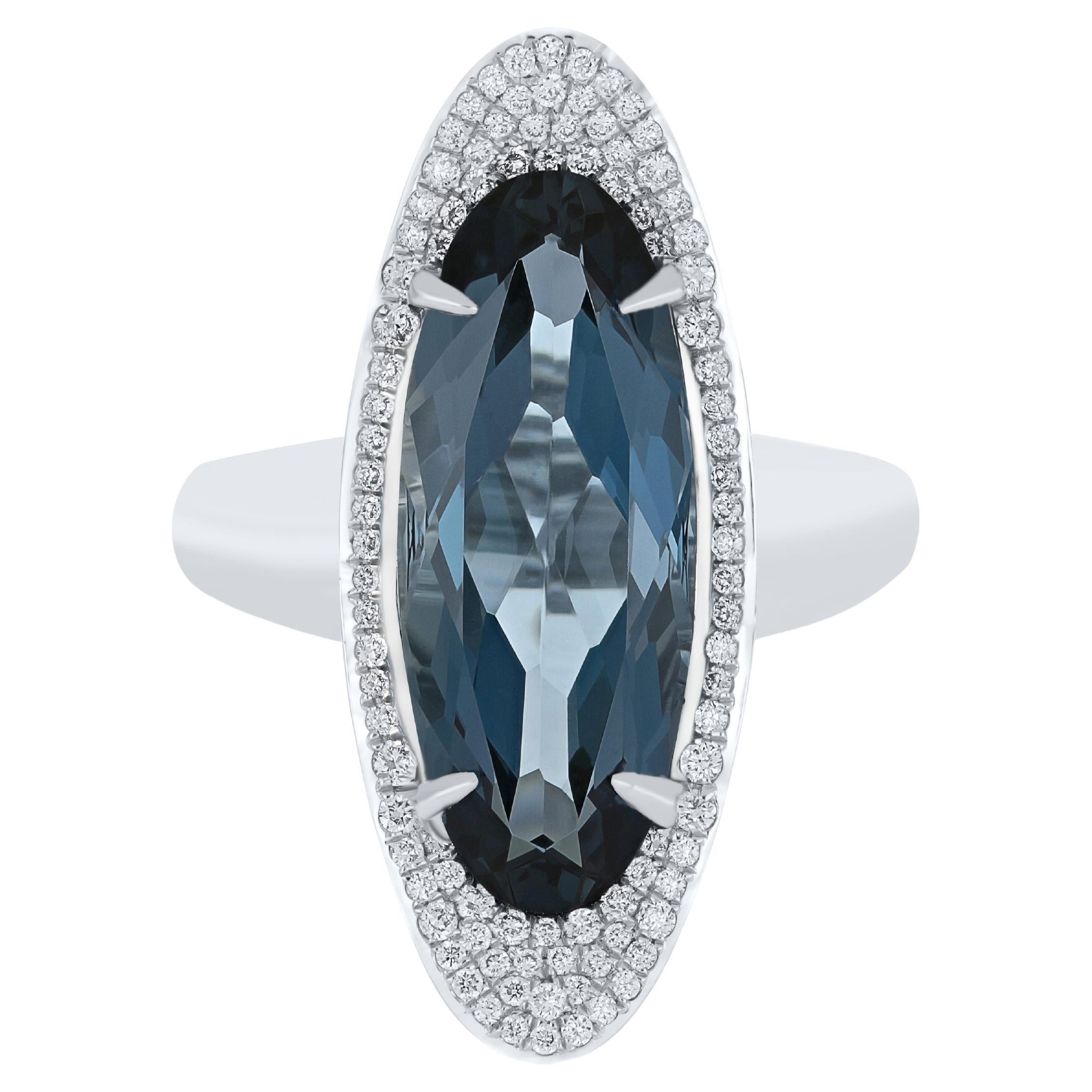 For Sale:  London Blue Topaz and Diamond 14Karat White Gold Beautiful Anniversary Gift Ring