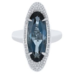 Londoner Blauer Topas und Diamant 14 Karat Weißgold Schöner Jahrestag Geschenk-Ring