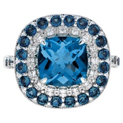 London Blue Topaz and Diamond Halo Engagement Ring in 14K White Gold