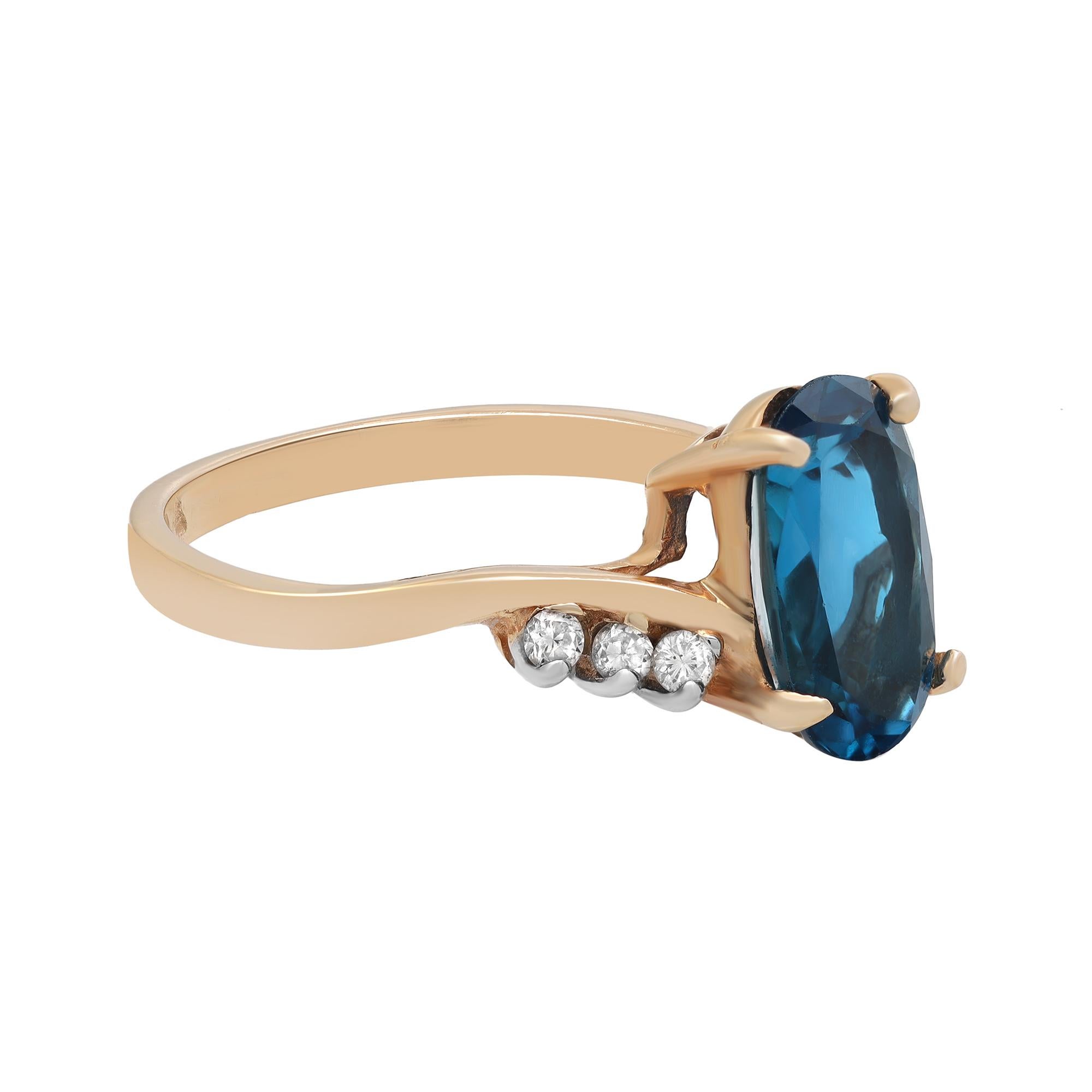 Oval Cut London Blue Topaz And Diamond Ladies Ring 14k Yellow Gold 1.73Cttw For Sale