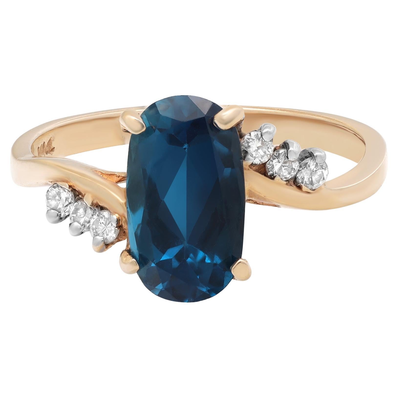 London Blue Topaz And Diamond Ladies Ring 14k Yellow Gold 1.73Cttw For Sale