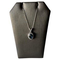 London Blue Topaz and Diamond Necklace in 10kt White Gold – 7.85x5.8mm Topaz