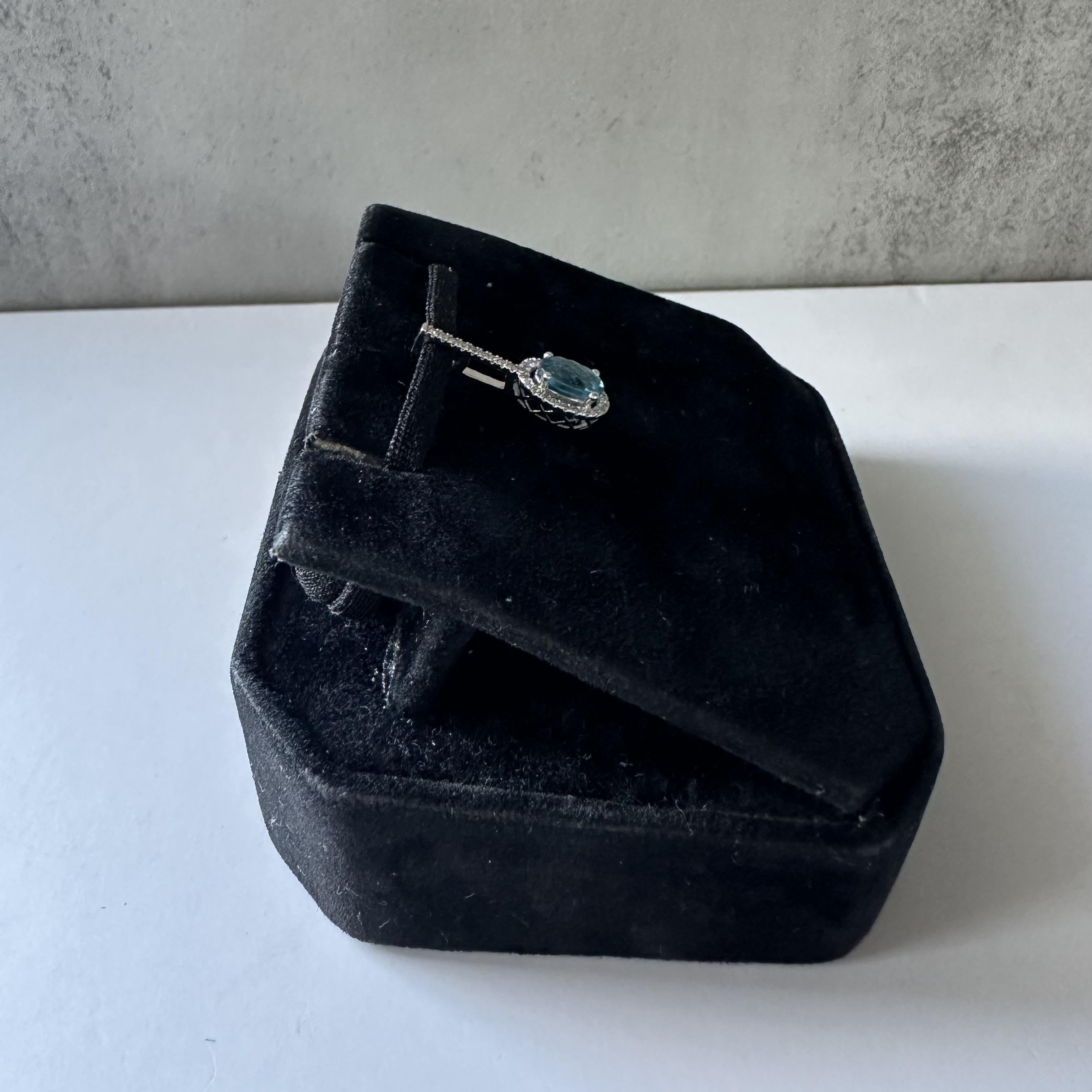 Oval Cut London Blue Topaz and Diamond Pendant in 14kt White Gold - 0.07ctw Diamonds, New For Sale
