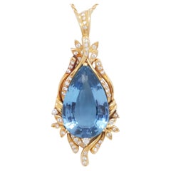 London Blue Topaz and Diamond Pendant Necklace in 18k Yellow Gold
