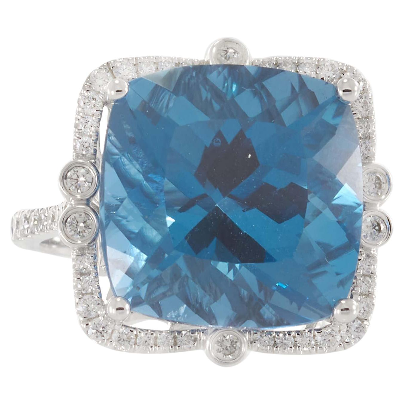 London Blue Topaz and Diamond Ring in 14KT White Gold