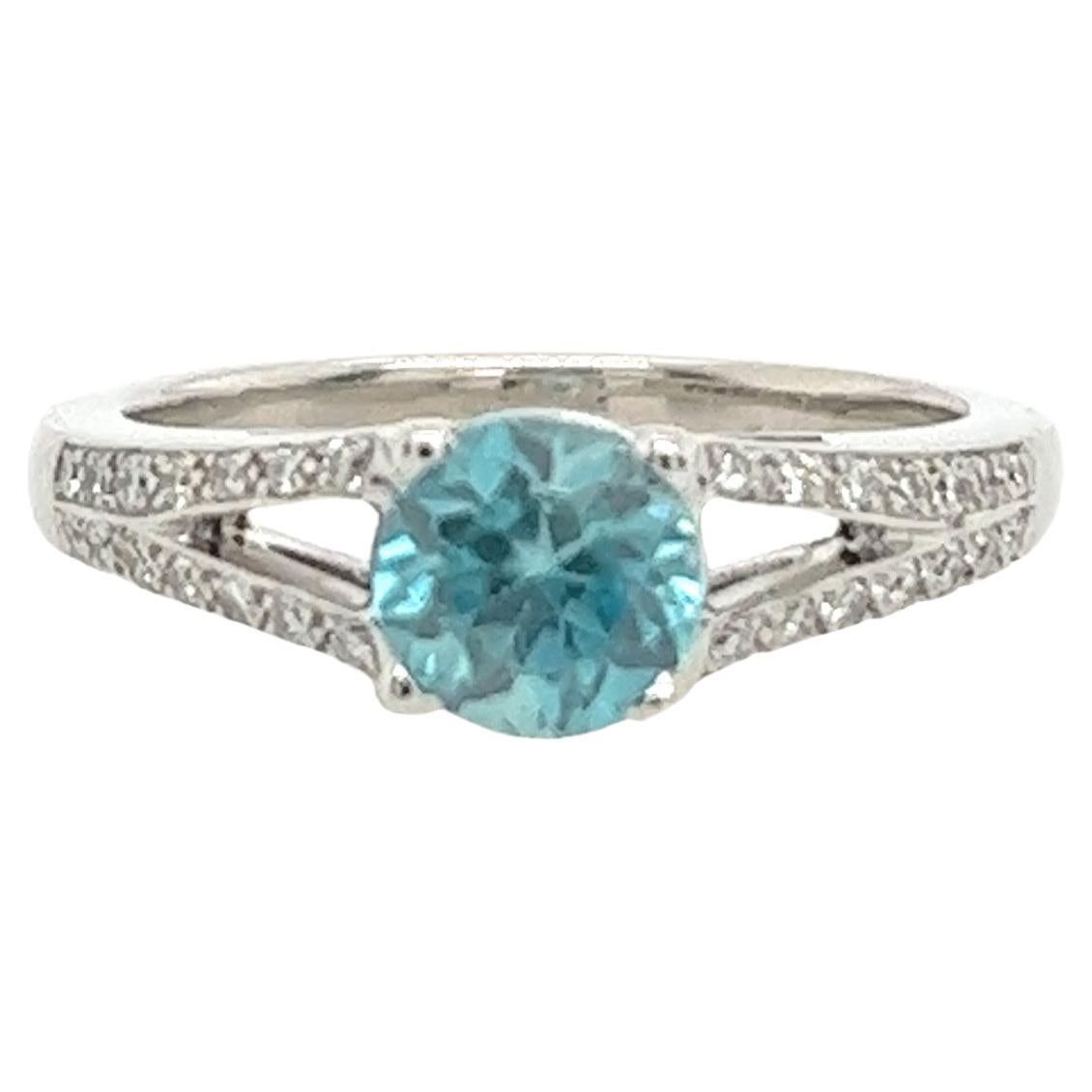 London Blue Topaz and Diamond Ring Set In 18ct White Gold For Sale