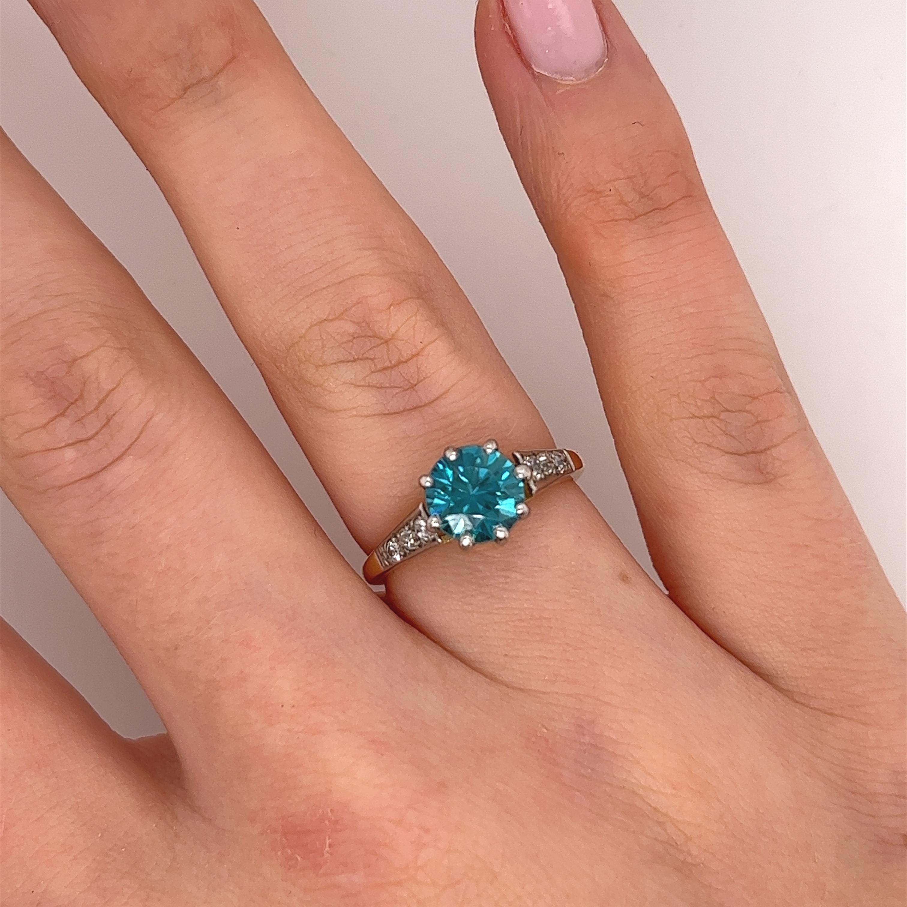 Rose Cut London Blue Topaz and Diamond Ring Set In 18ct Yellow & White Gold For Sale
