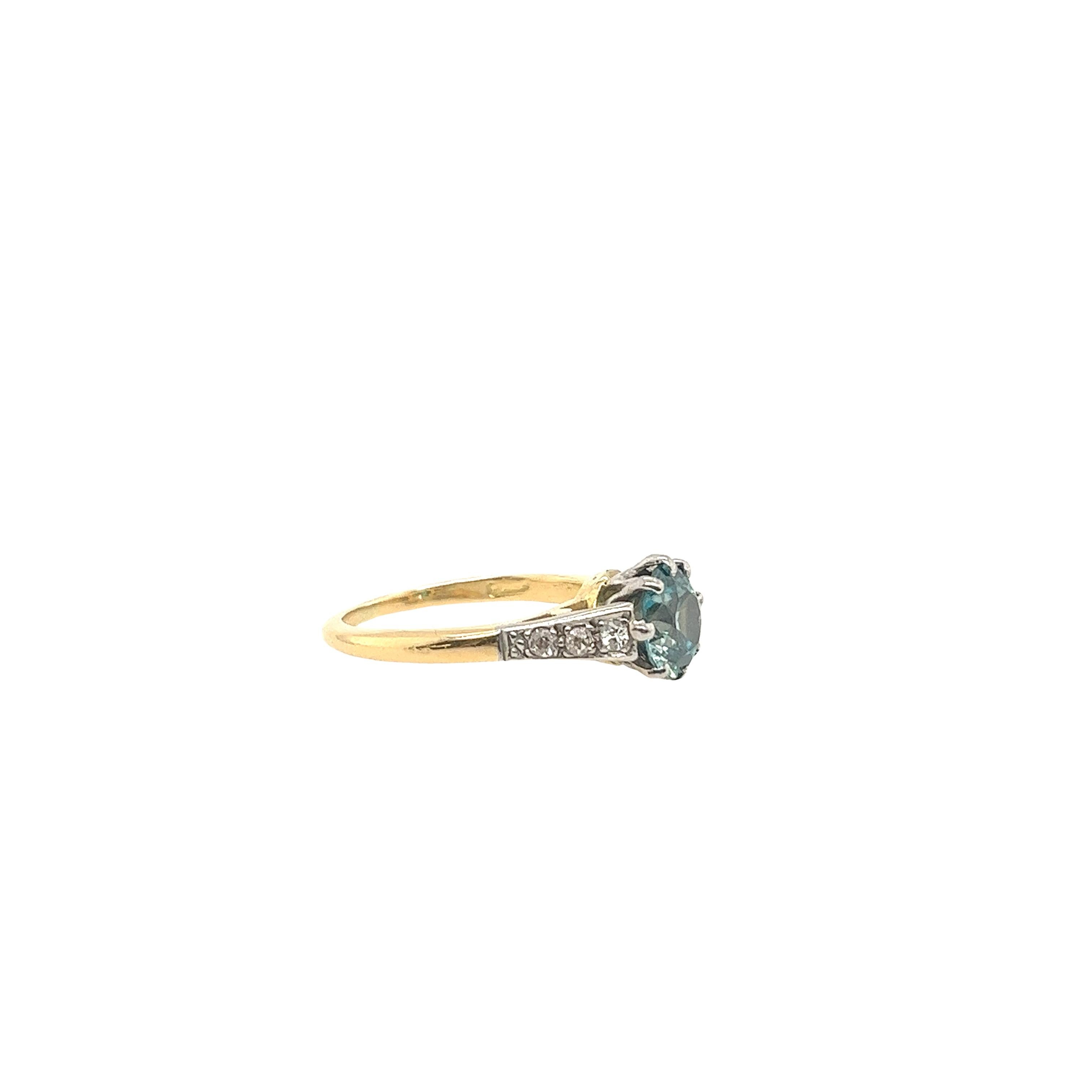 London Blue Topaz and Diamond Ring Set In 18ct Yellow & White Gold For Sale 1