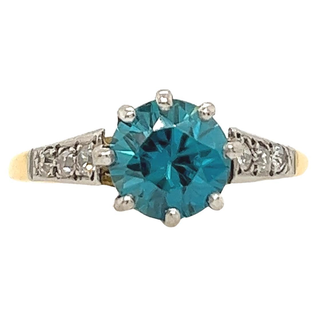 London Blue Topaz and Diamond Ring Set In 18ct Yellow & White Gold For Sale