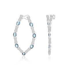 London Blue Topaz and Diamond Studded Earrings in 14K White Gold