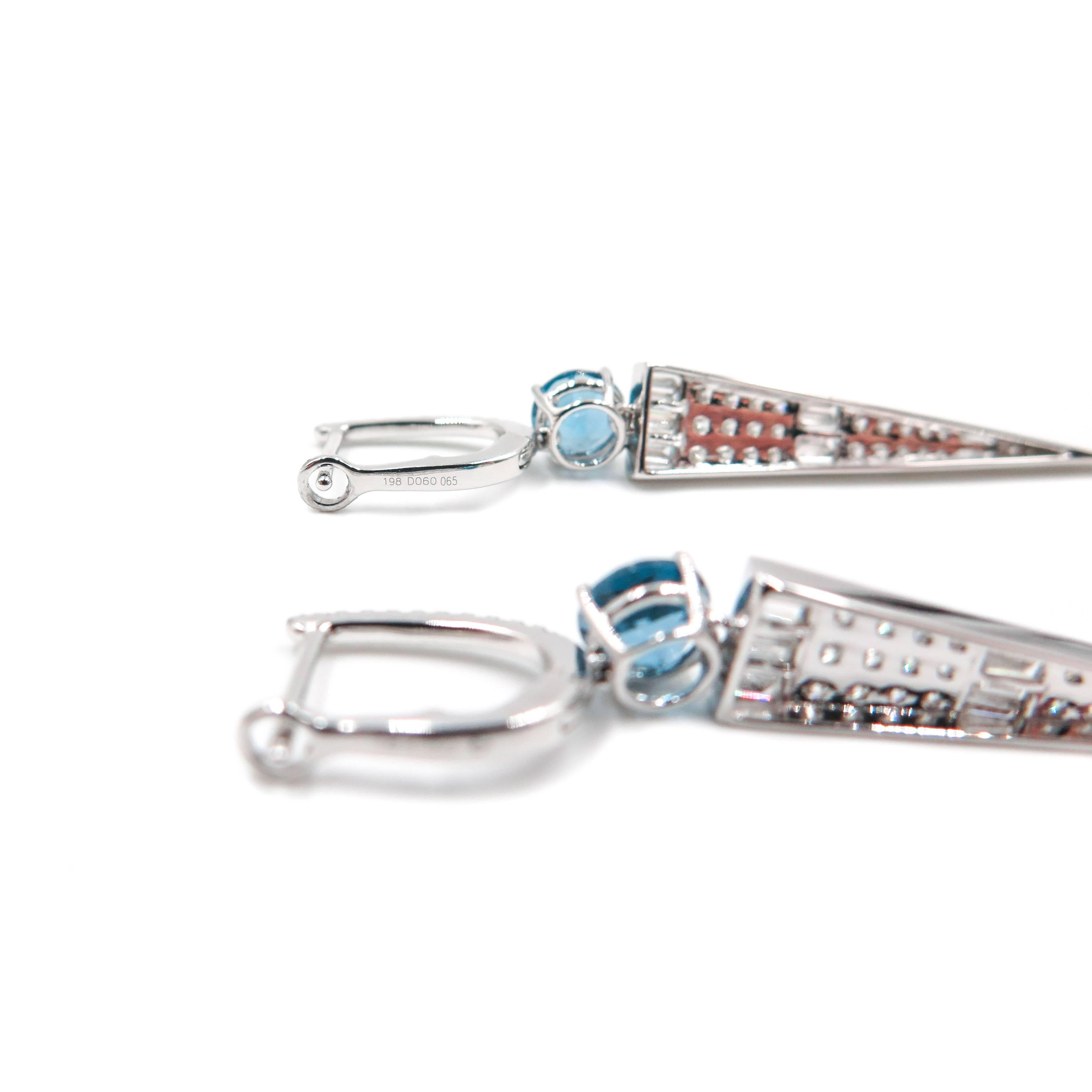 London Blue Topaz and Diamond White Gold Drop Earrings In New Condition In Greenwich, CT