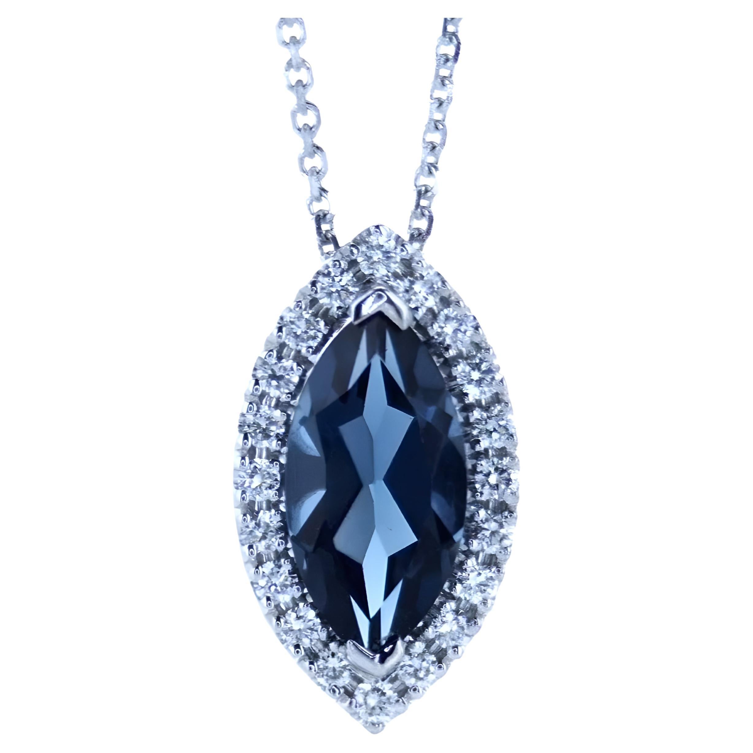 "London" Blue Topaz and Diamonds Necklace For Sale