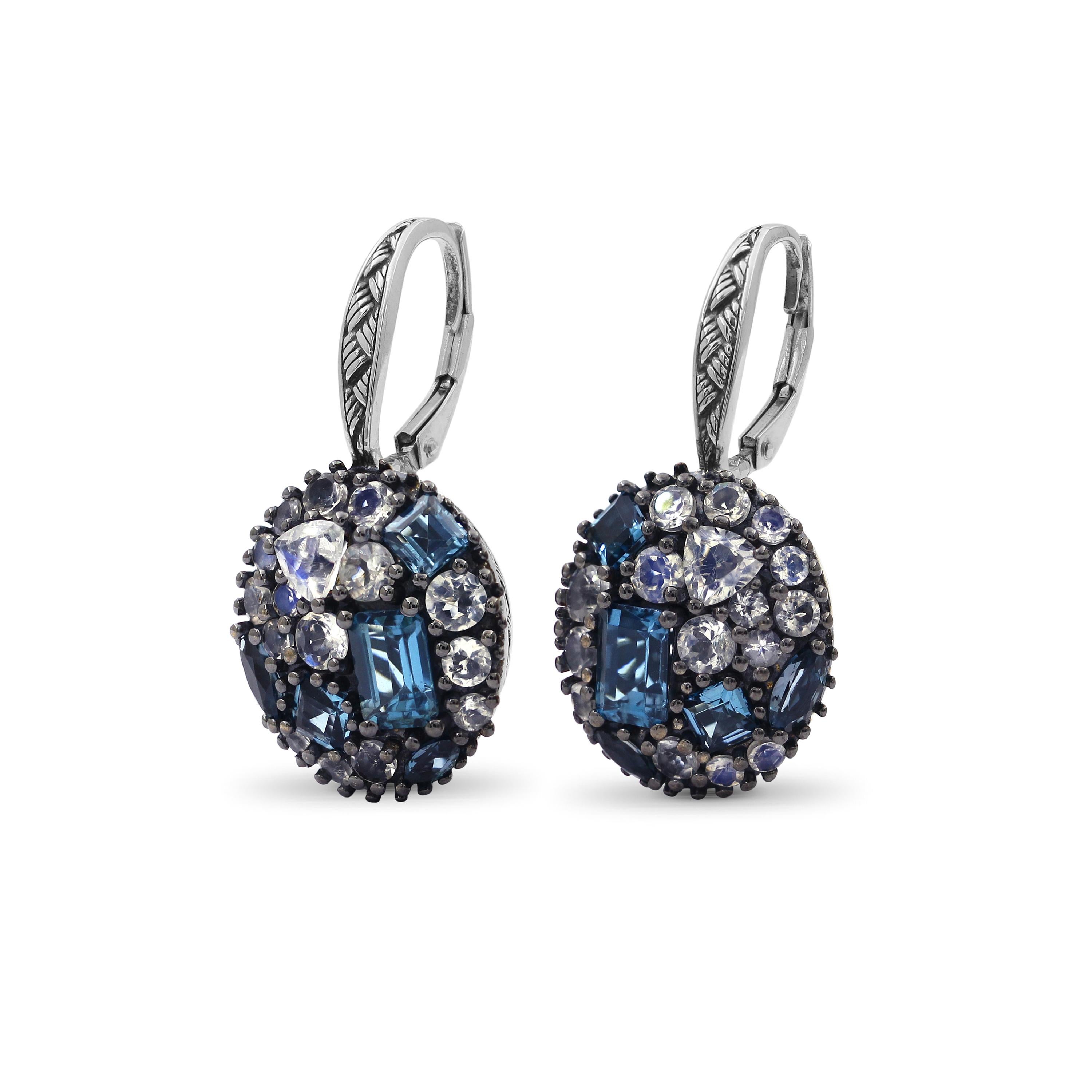 • Stephen Dweck Garden of Stephen Collection  
• 925 Sterling Silver
• 1.22” X 0.61”

Indulge in the luxurious elegance of Stephen Dweck's latest masterpiece: the London Blue Topaz and Moon Quartz Earrings in Sterling Silver. These breathtaking