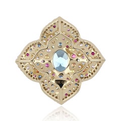 London Blue Topaz and Multi Sapphire Studded Pendant in 10 Karat Yellow Gold