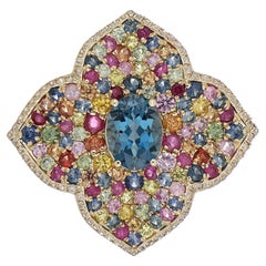 London Blue Topaz and Multi Sapphire Studded Pendant in 10 Karat Yellow Gold