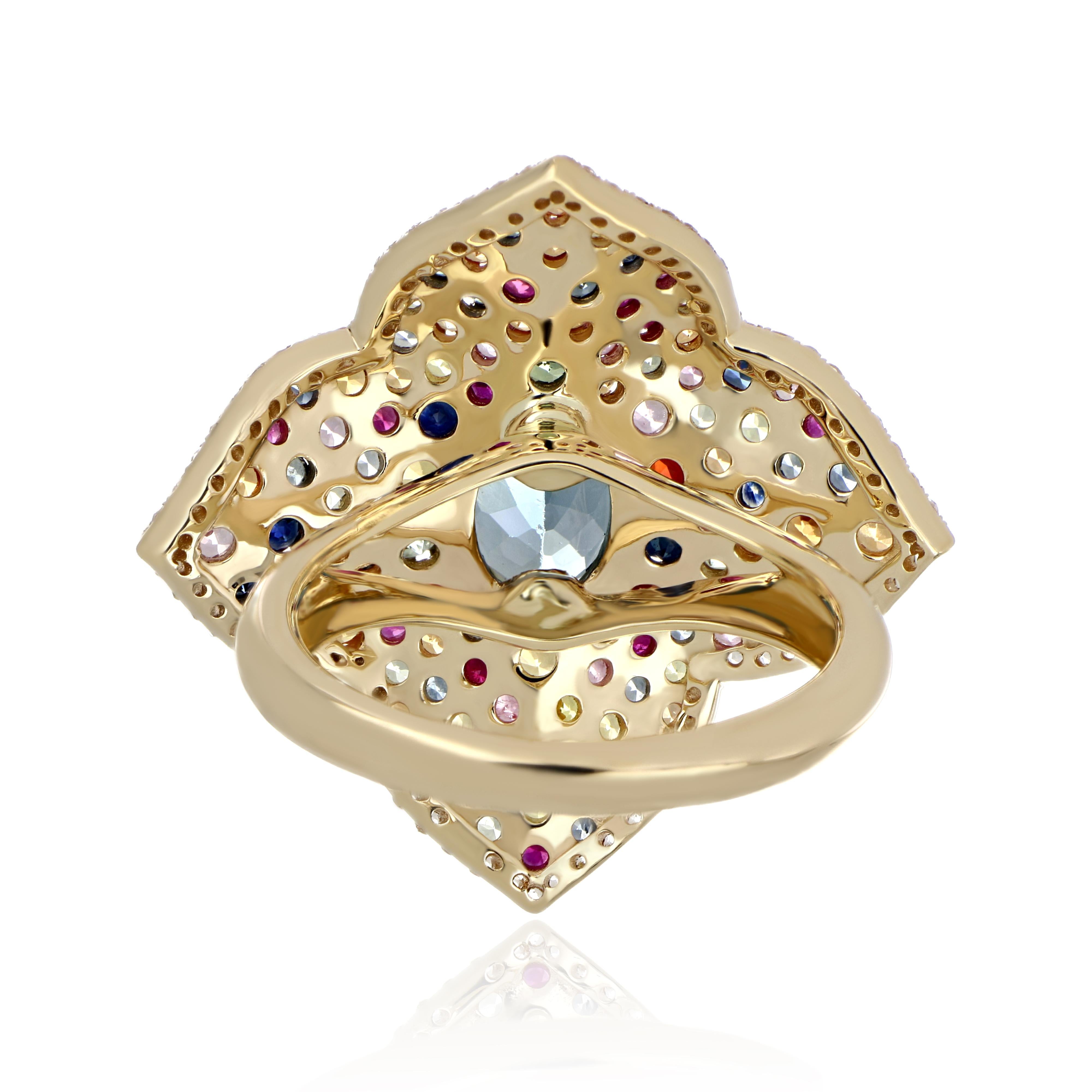 For Sale:  London Blue Topaz and Multi Sapphire Studded Ring in 10 Karat Yellow Gold 3