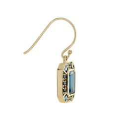 London Blue Topaz and Sapphire Art Deco Style Drop Earrings in 9k Yellow Gold