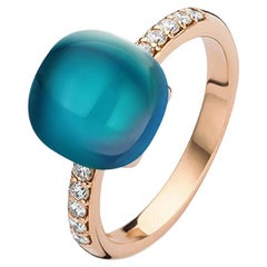 London Blue Topaz and White Diamonds Ring in 18kt Rose Gold