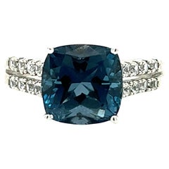 London Blue Topaz and White Sapphire Ring in 14k Gold