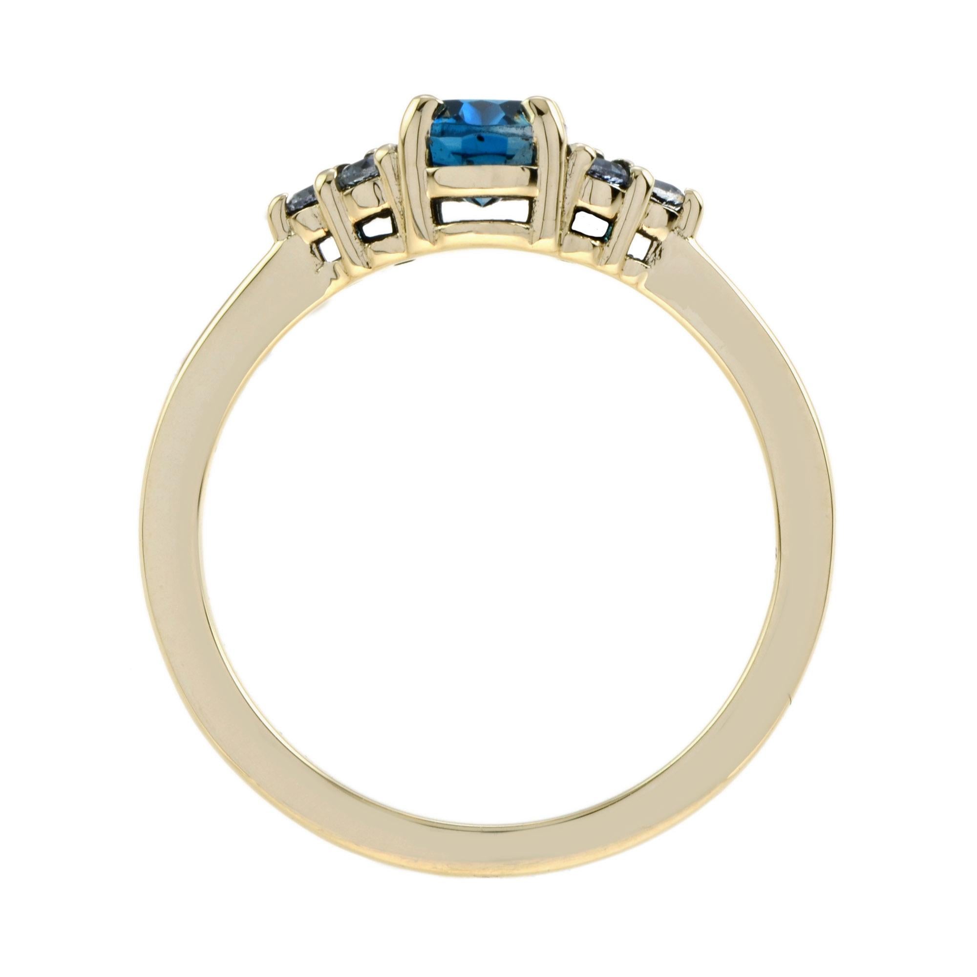 London Blue Topaz and White Sapphire Vintage Style Solitaire Ring in 9K Gold For Sale 2