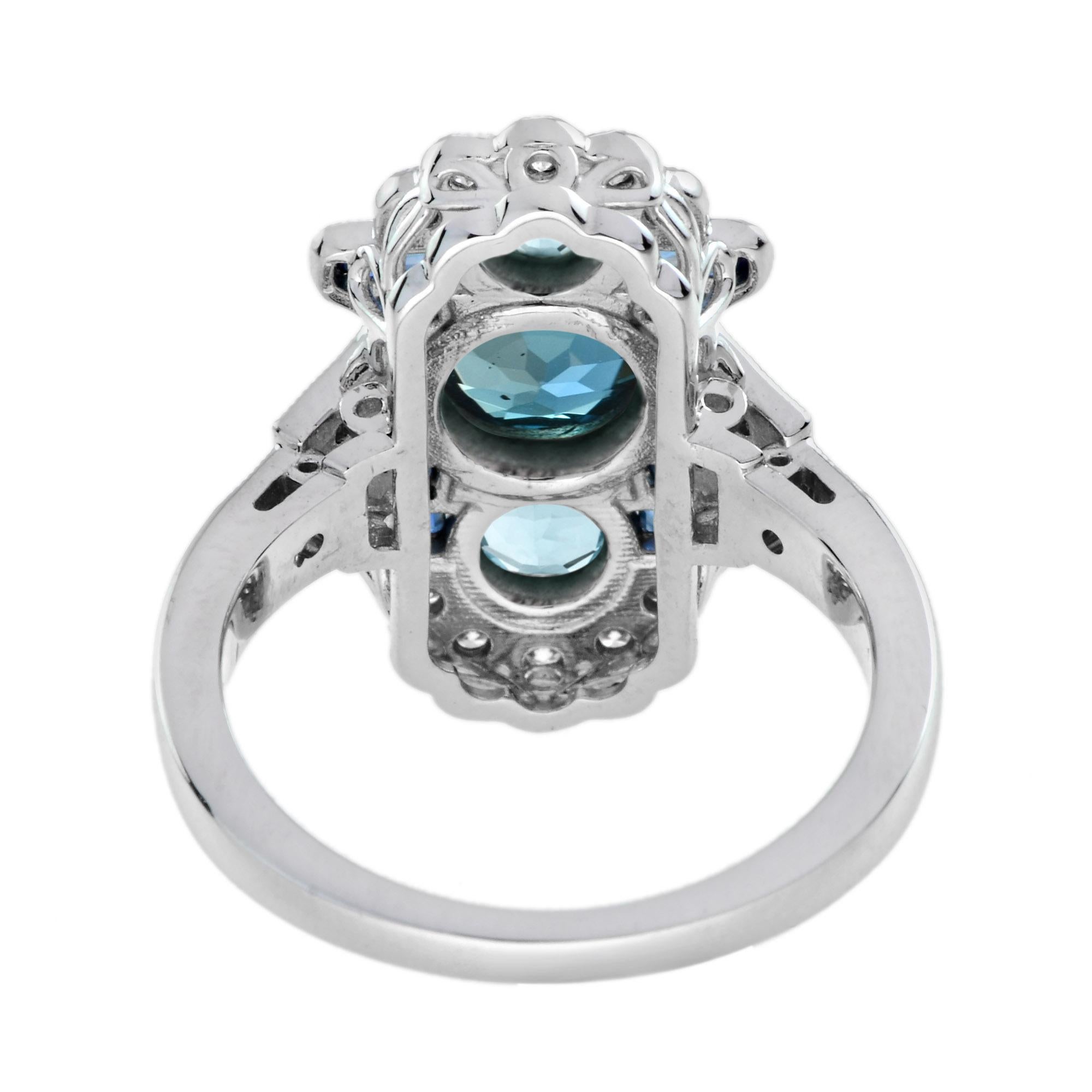 For Sale:  London Blue Topaz Aquamarine Sapphire and Diamond Three Stone Ring in 18k Gold  4