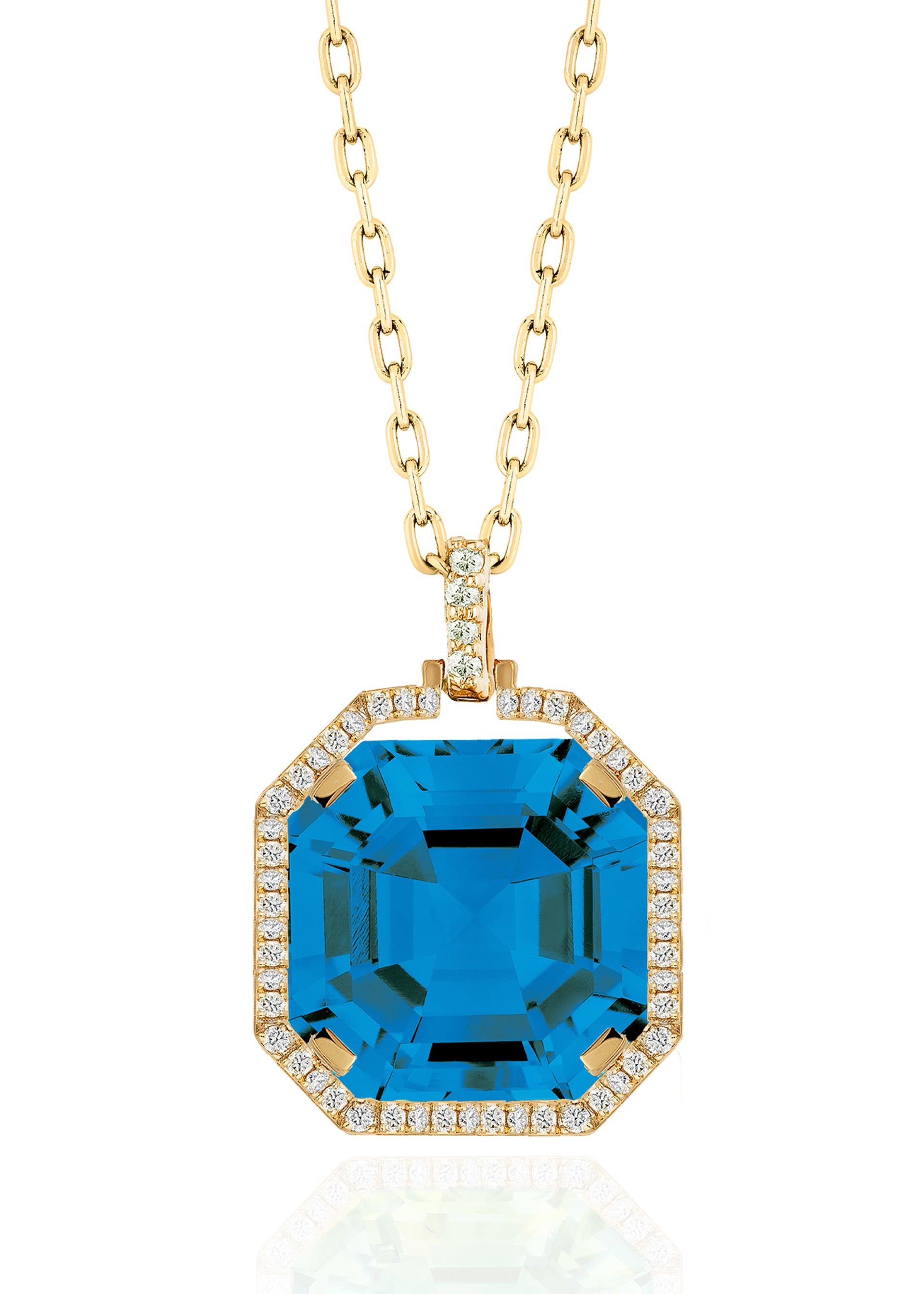Pendentif en or jaune 18K avec topaze bleue de Londres taillée à l'emporte-pièce et diamants Neuf - En vente à New York, NY