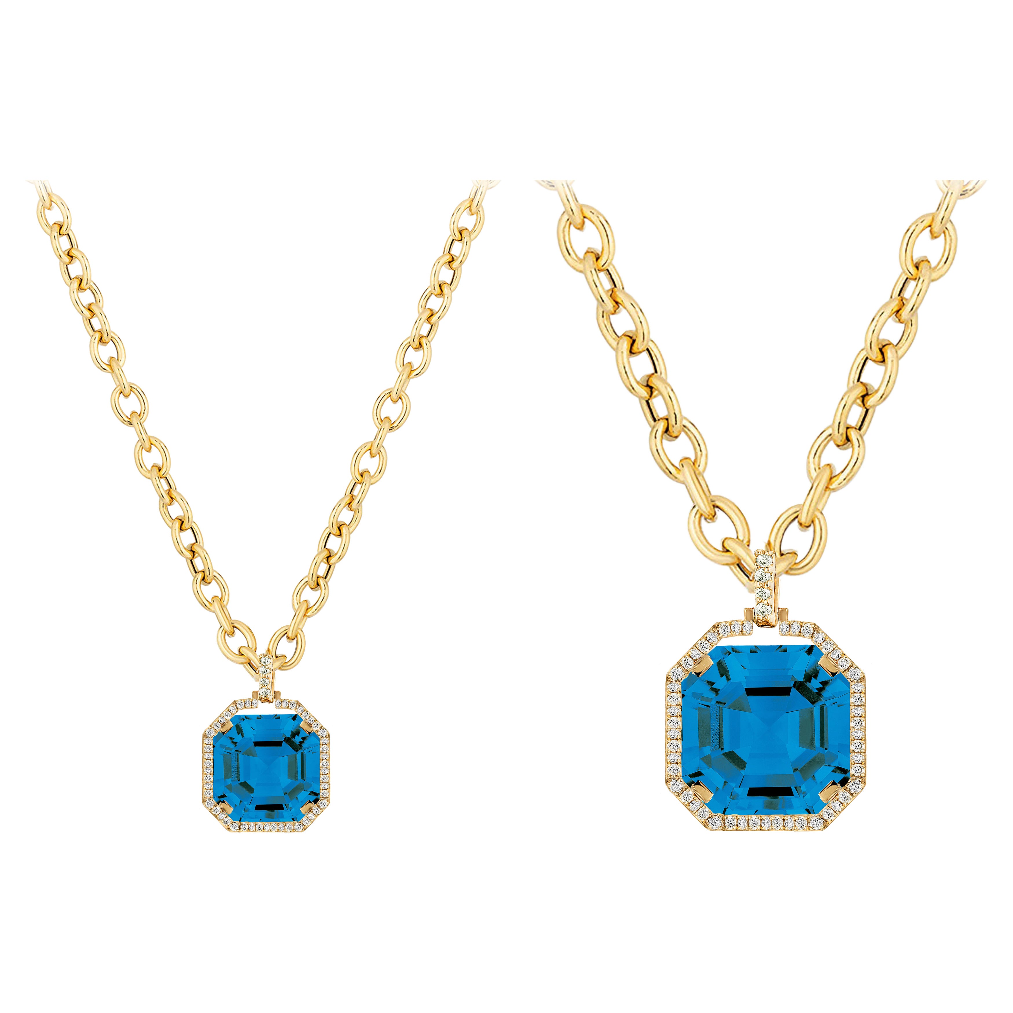 Pendentif en or jaune 18K avec topaze bleue de Londres taillée à l'emporte-pièce et diamants