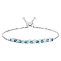 London Blue Topaz Bracelet With White Topaz 1.3 Carats Sterling Silver