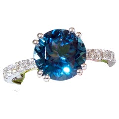 Londoner Blautopas Brillantring 750er Weißgold 3,27 ct 0,33 ct hergestellt in Italien