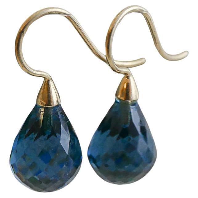 Pendientes Topacio Azul Londres Briolette Oro Amarillo 14kt