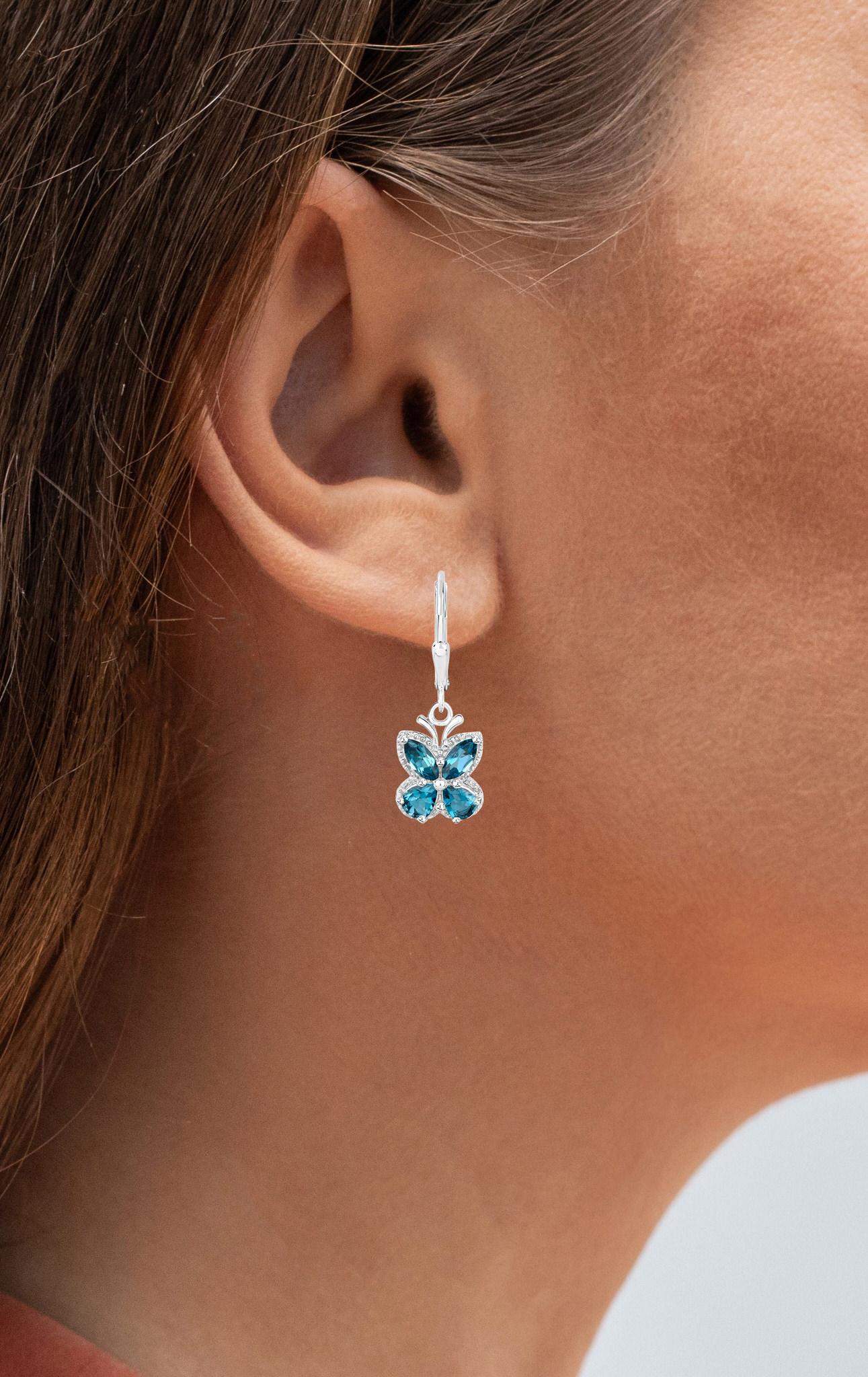 Londoner Blautopas Schmetterling Ohrringe 2,3 Karat Sterling Silber (Zeitgenössisch) im Angebot