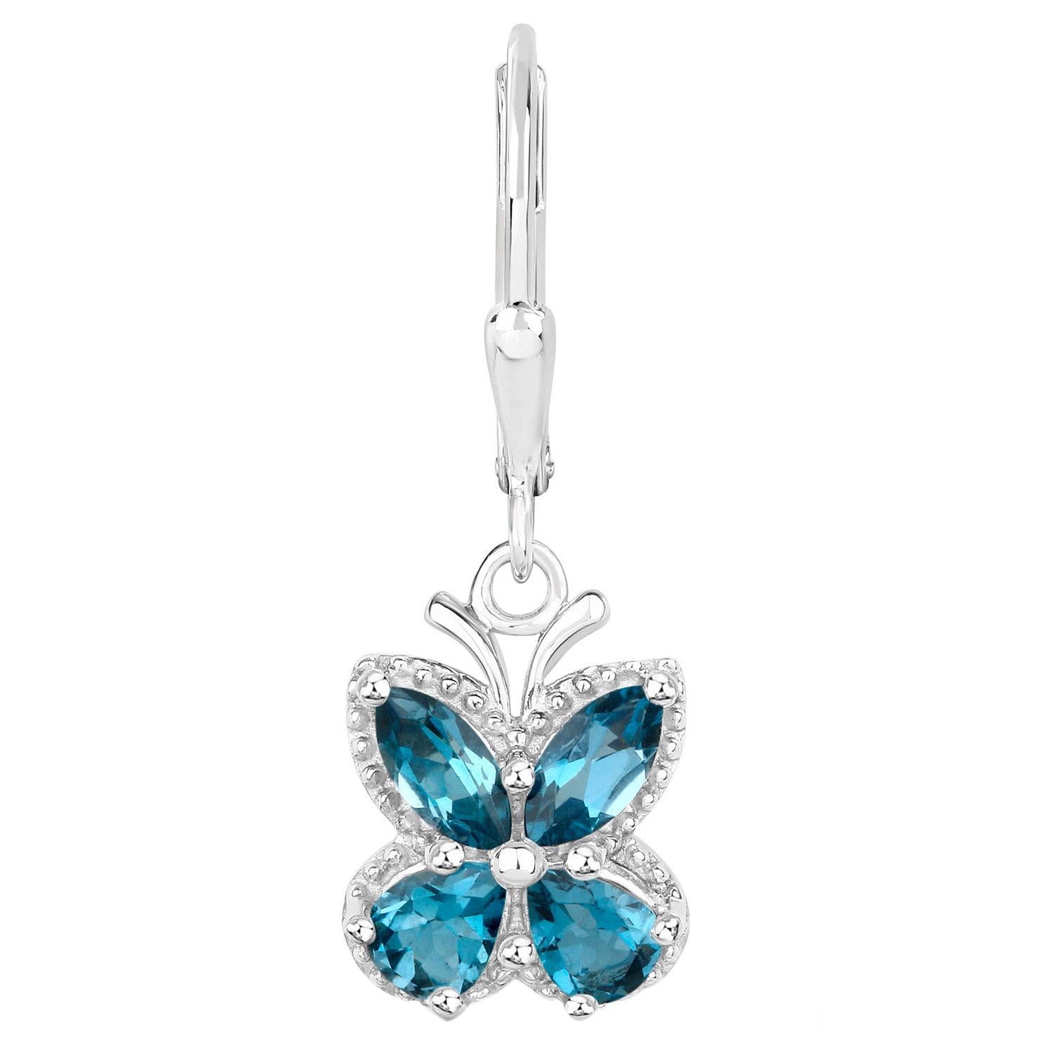 Londoner Blautopas Schmetterling Ohrringe 2,3 Karat Sterling Silber (Gemischter Schliff) im Angebot
