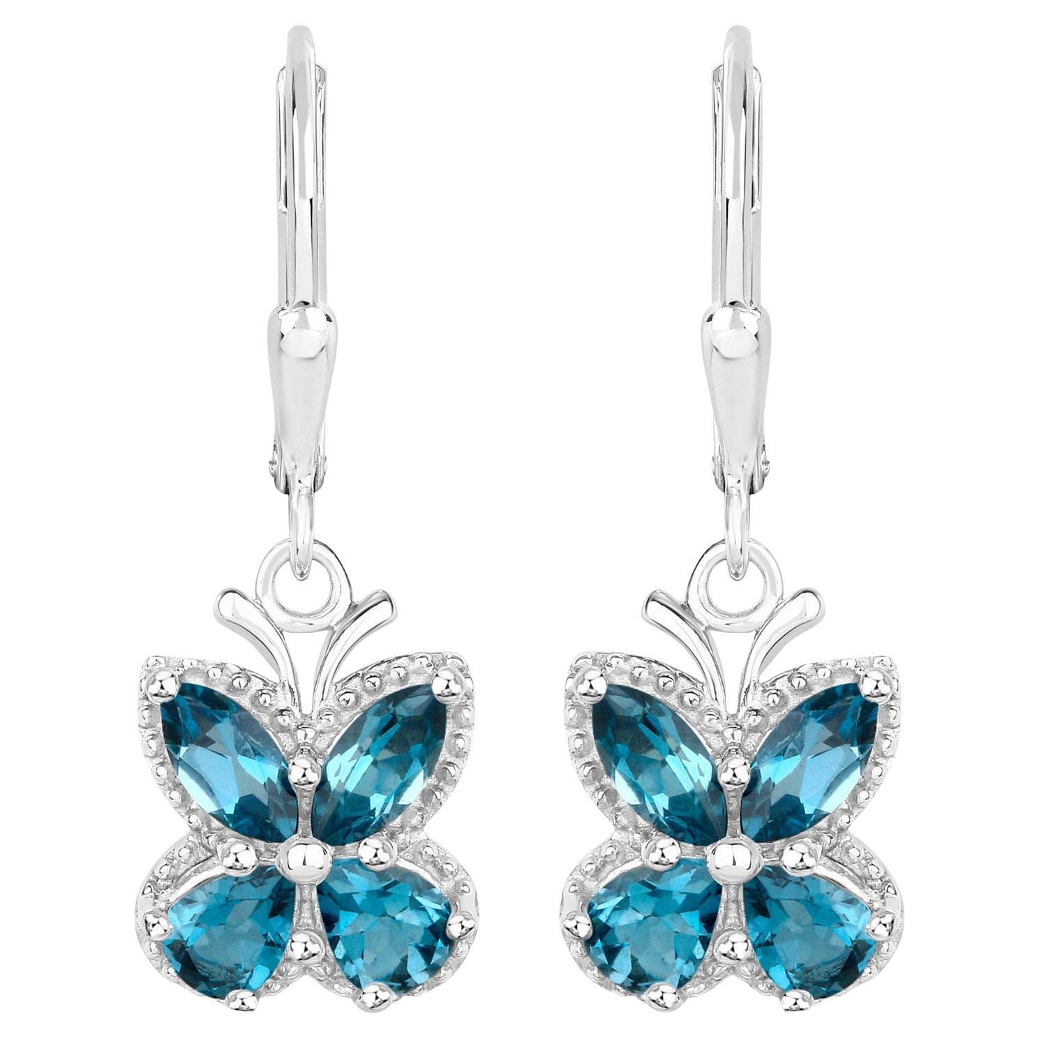 Londoner Blautopas Schmetterling Ohrringe 2,3 Karat Sterling Silber im Angebot
