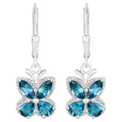 Londoner Blautopas Schmetterling Ohrringe 2,3 Karat Sterling Silber